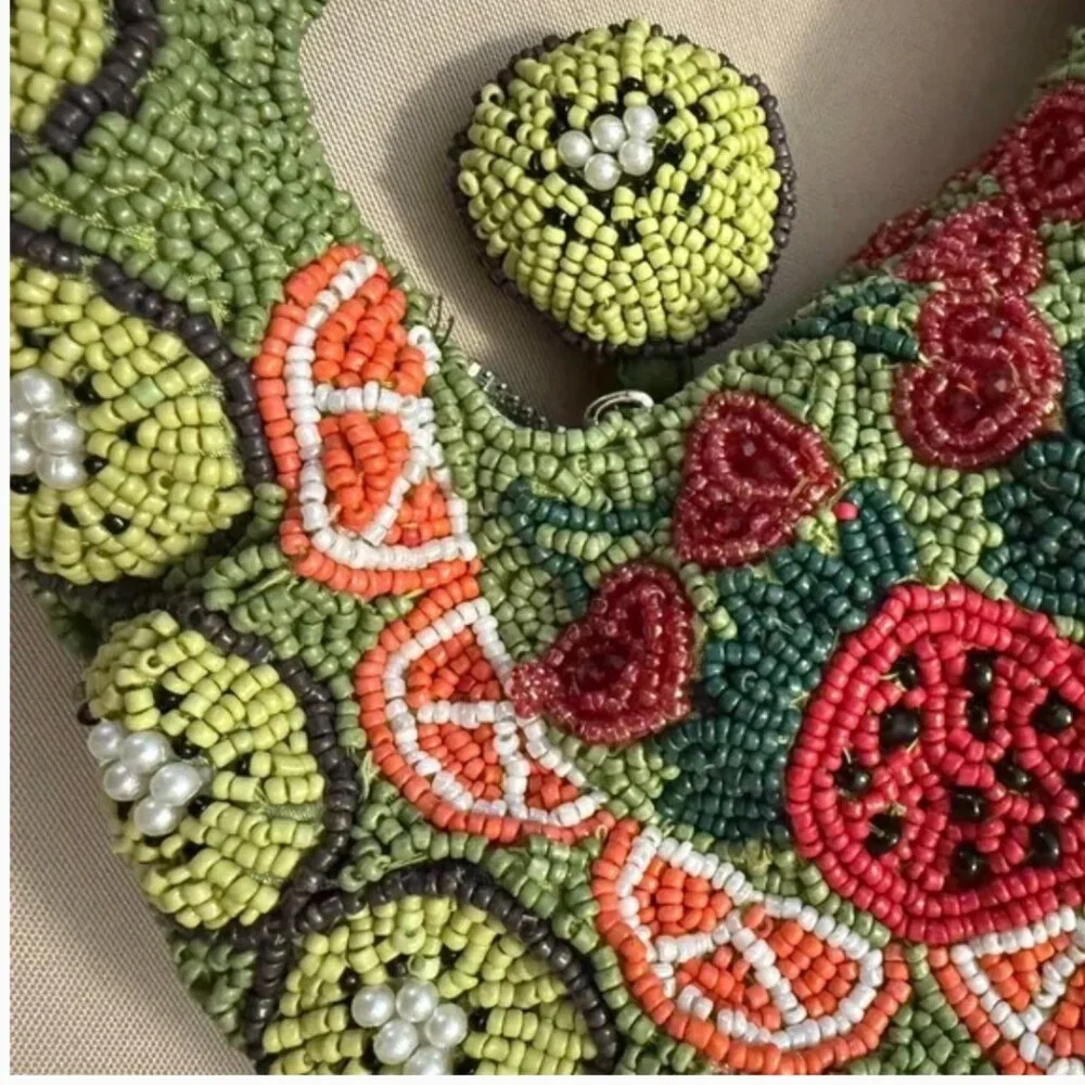 Handcrafted in India Watermelon Beaded Bag Bead Seeds Tik Tok Viral NWT